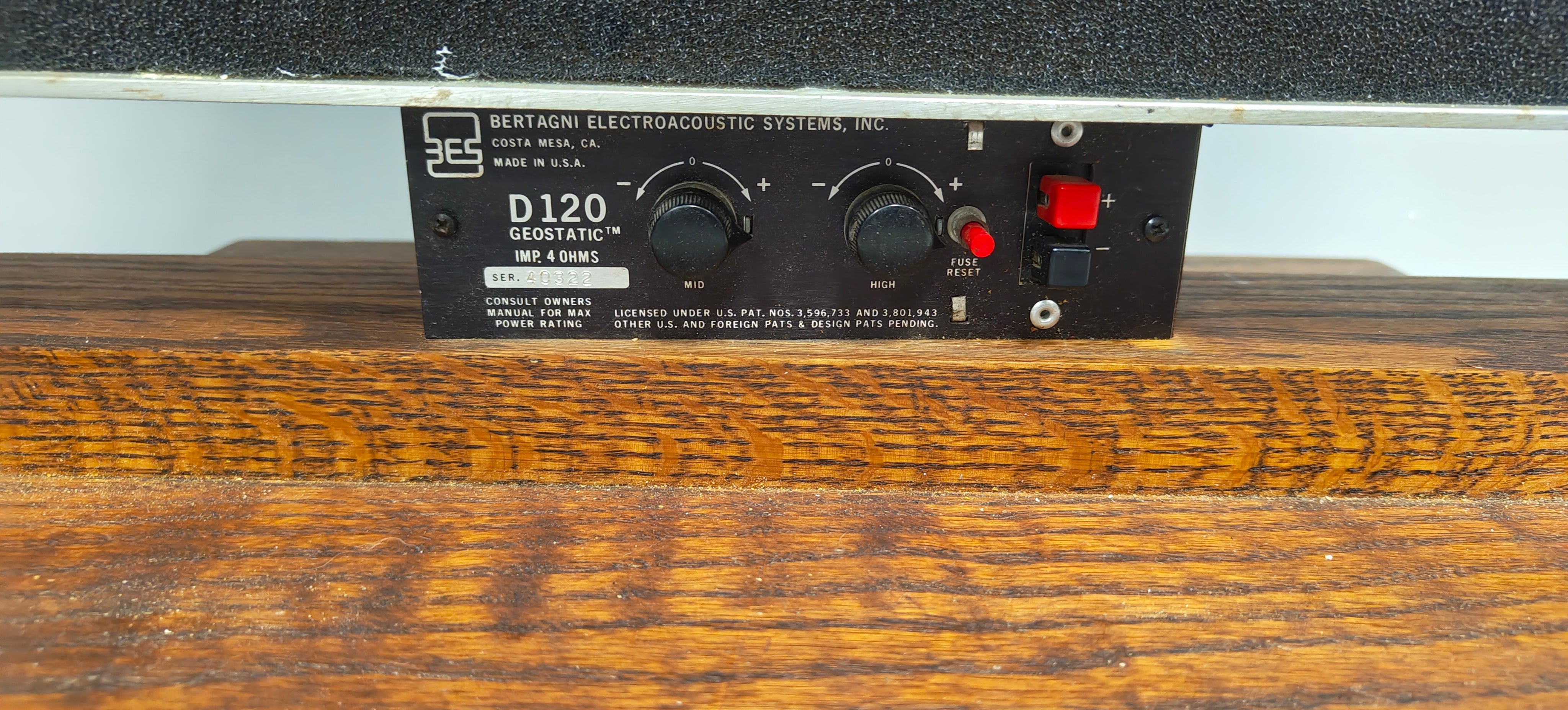 Bertagni Electroacoustic Systems D120 Geostatic Speakers (Pair) 1976